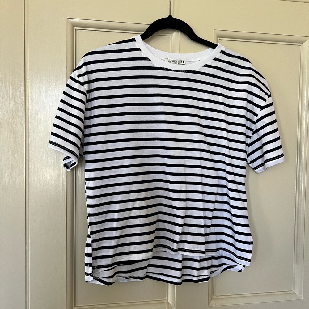 Zara Navy and White Striped Tee
